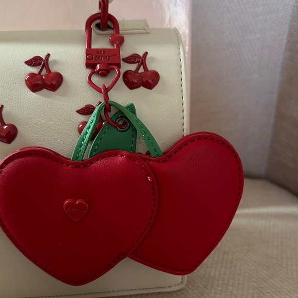 Betsy Johnson Cherry Embellished Cream and Red Handbag with Shoulder strap - Picture 5 of 15
